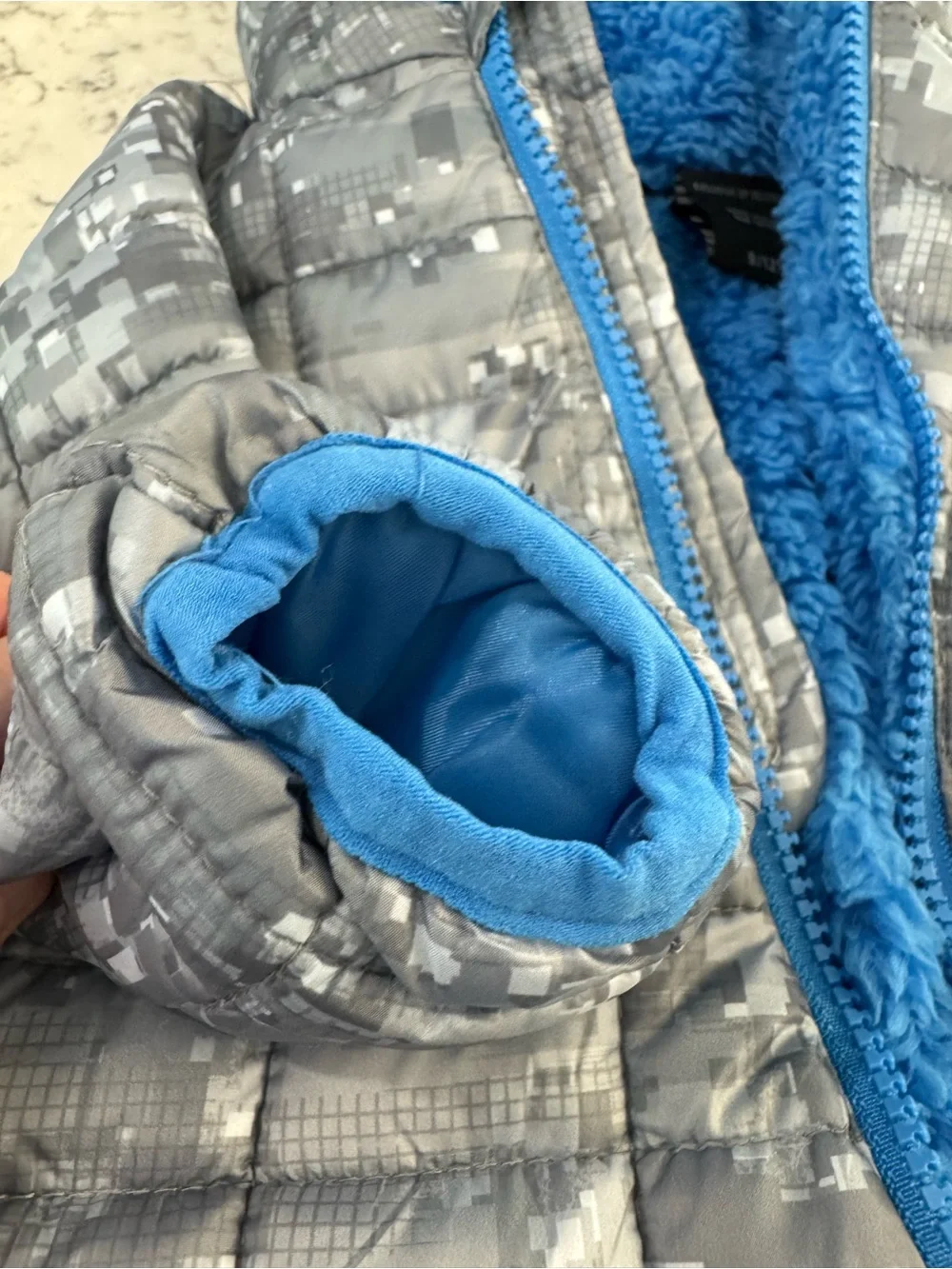 SNOWZU Boys 6mo + Gray Pixel-Print Infant Puffer Snowsuit Zippered One Piece